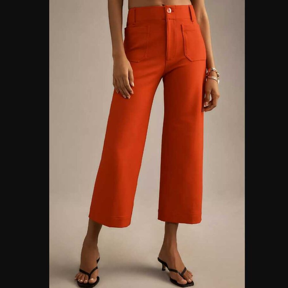 Wide-Leg Cropped Pants in Vibrant Orange